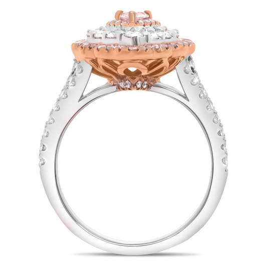 Pear-shaped Pink & White Diamond Halo Ring — view 2
