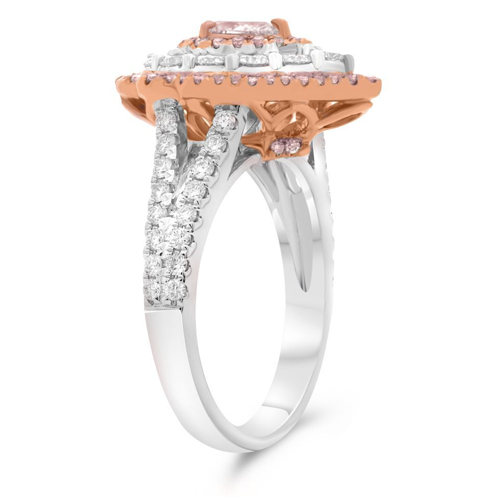 Pear-shaped Pink & White Diamond Halo Ring — view 3