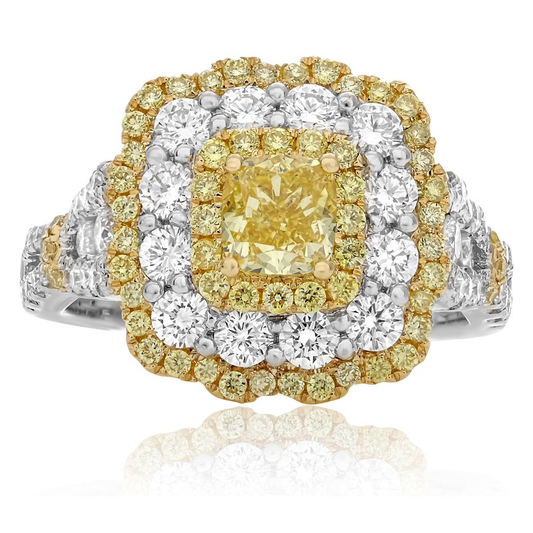 Cushion Fancy Yellow Diamond Ring — view 1