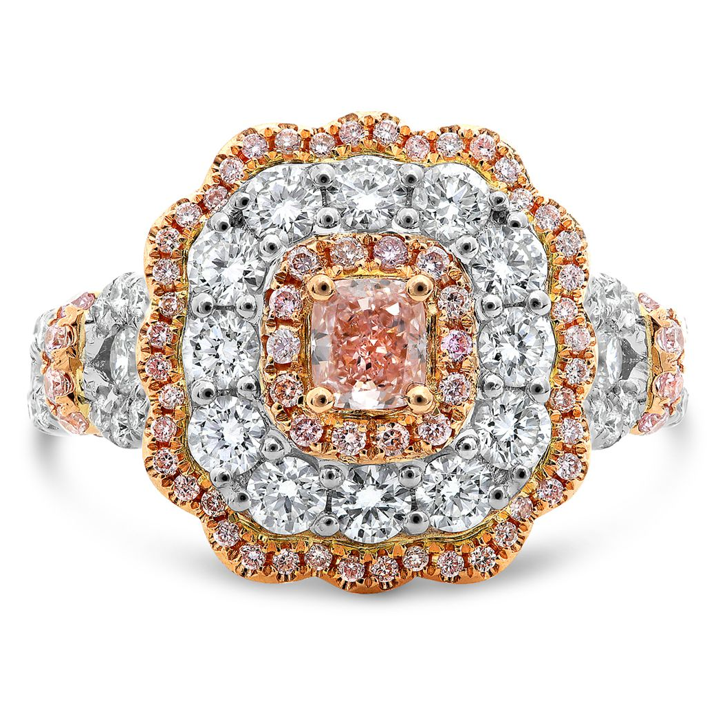 White & Rose Gold Triple Halo Diamond Ring — view 1