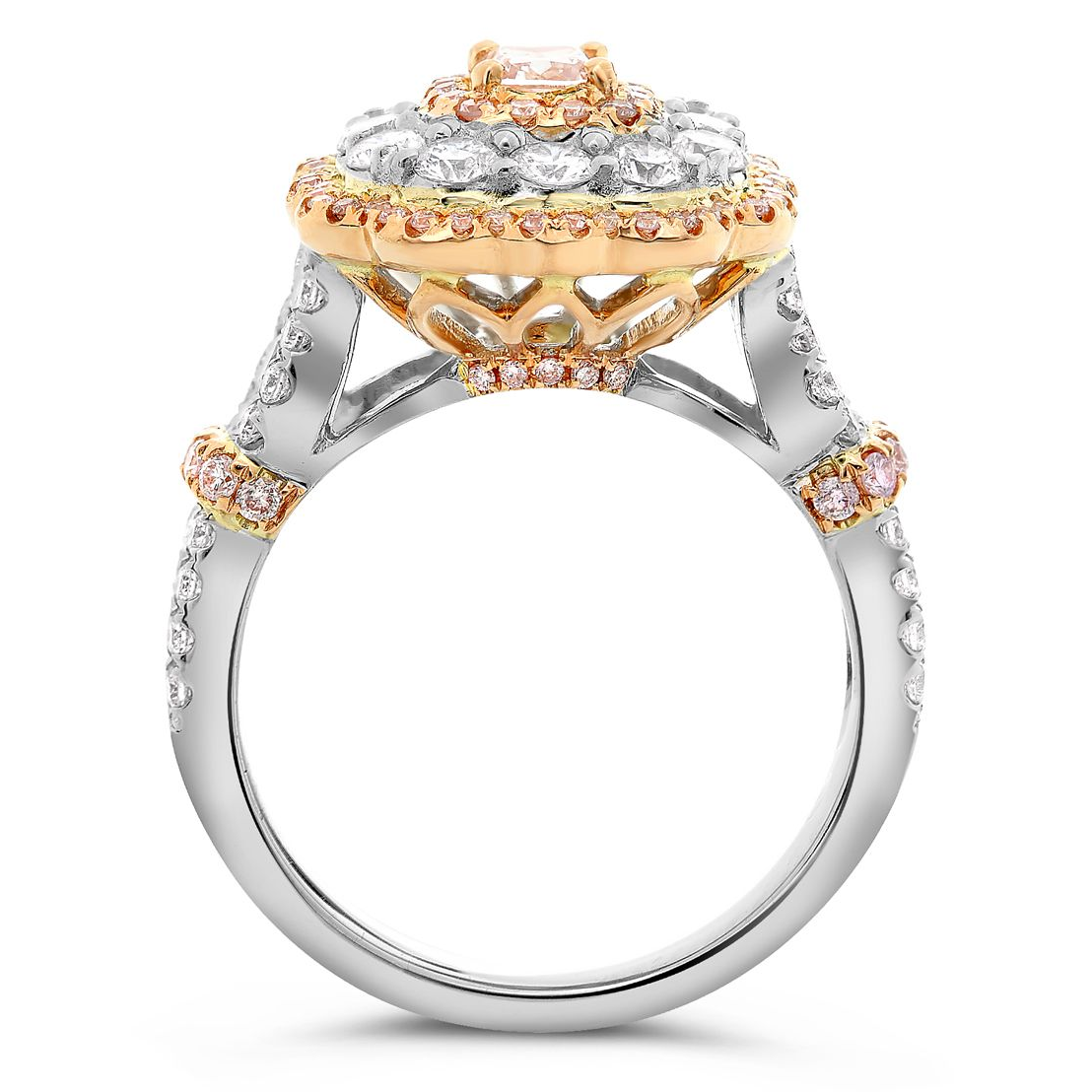 White & Rose Gold Triple Halo Diamond Ring — view 2