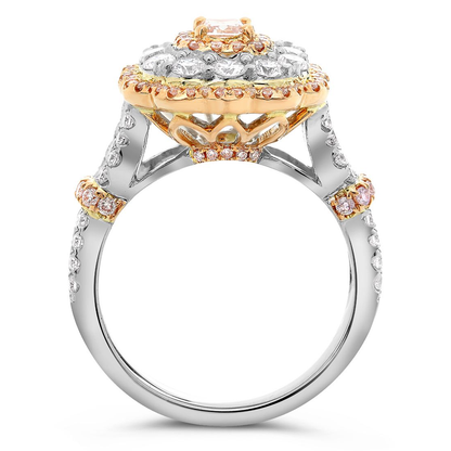 White & Rose Gold Triple Halo Diamond Ring — view 2