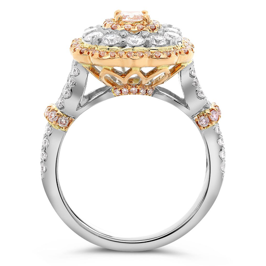 White & Rose Gold Triple Halo Diamond Ring — view 2