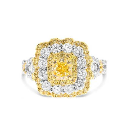 Cushion Fancy Yellow Diamond Ring — view 1