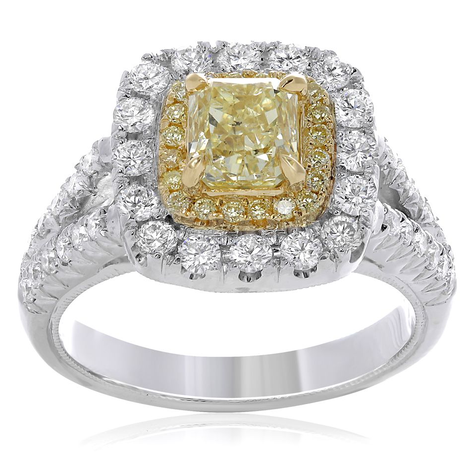 Cushion Fancy Yellow Diamond Ring — view 3
