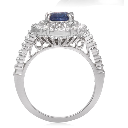Double Halo Sapphire & Diamond Ring — view 2