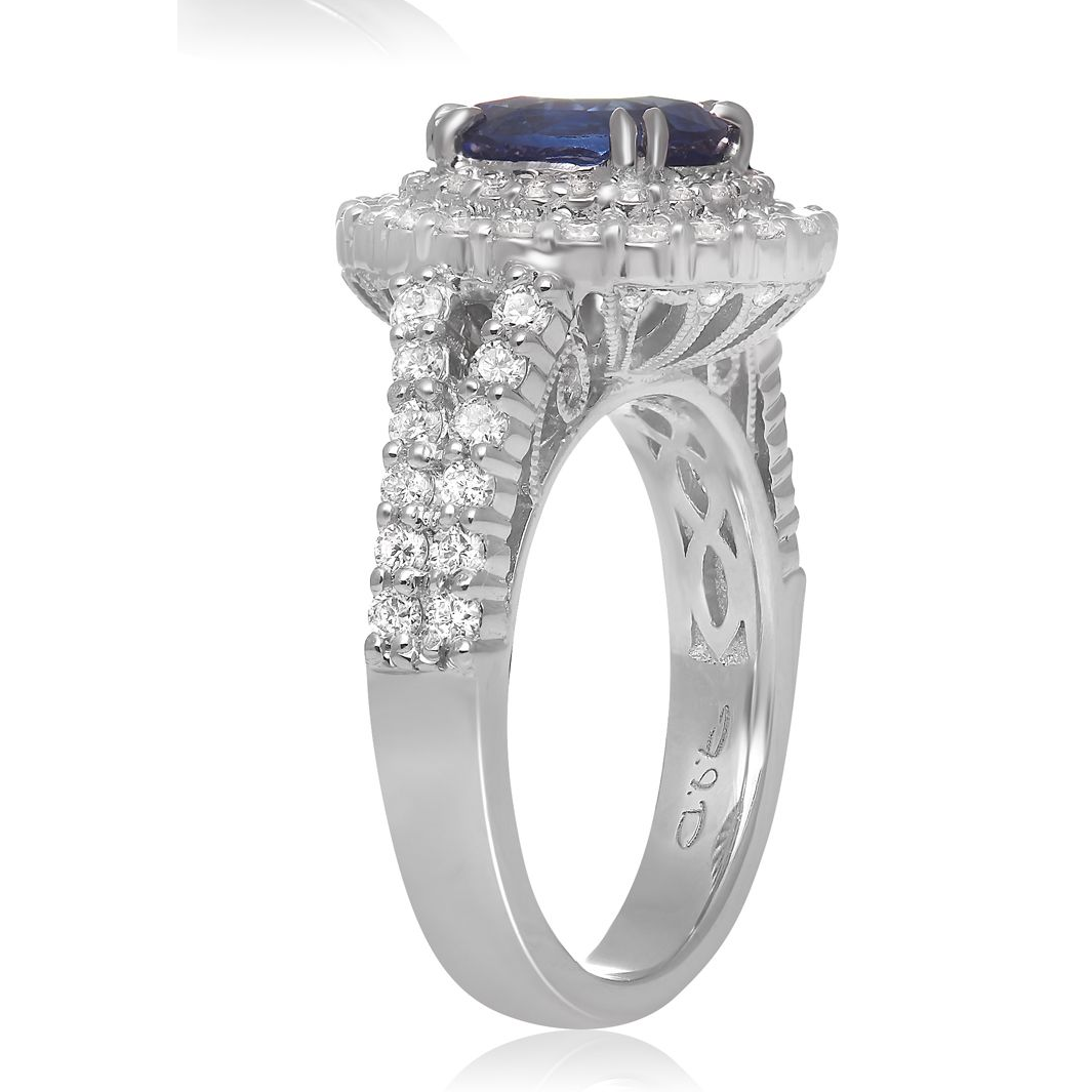 Double Halo Sapphire & Diamond Ring — view 3