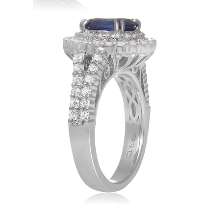 Double Halo Sapphire & Diamond Ring — view 3
