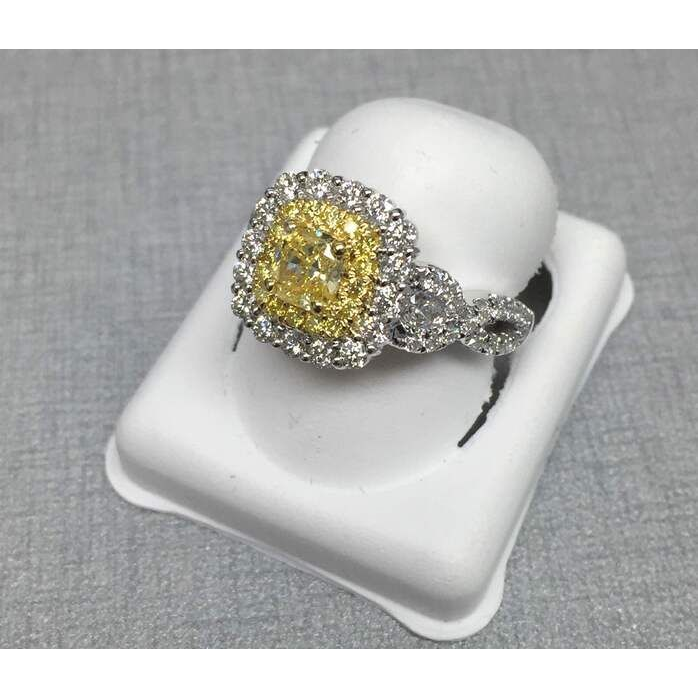 Cushion Fancy Yellow Diamond Ring — view 1