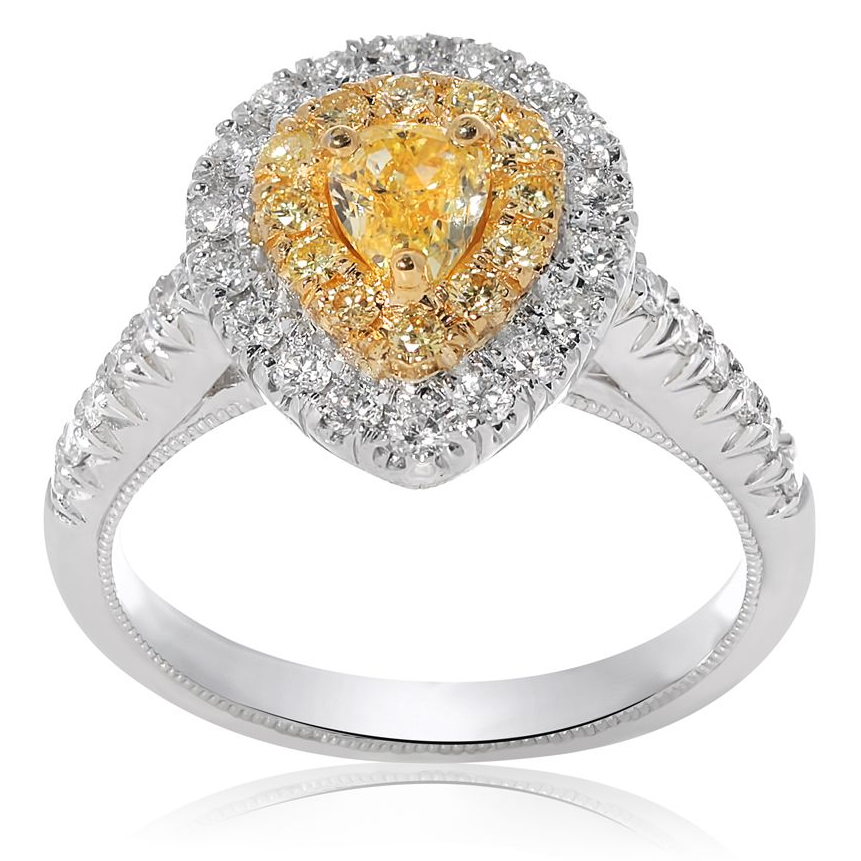 Pear Shape Fancy Yellow Diamond Ring — view 3