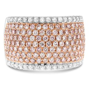 Pink Diamond Dome Cigar Band Ring in White and Rose Gold — view 1