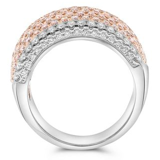 Pink Diamond Dome Cigar Band Ring in White and Rose Gold — view 2