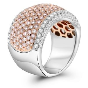 Pink Diamond Dome Cigar Band Ring in White and Rose Gold — view 3