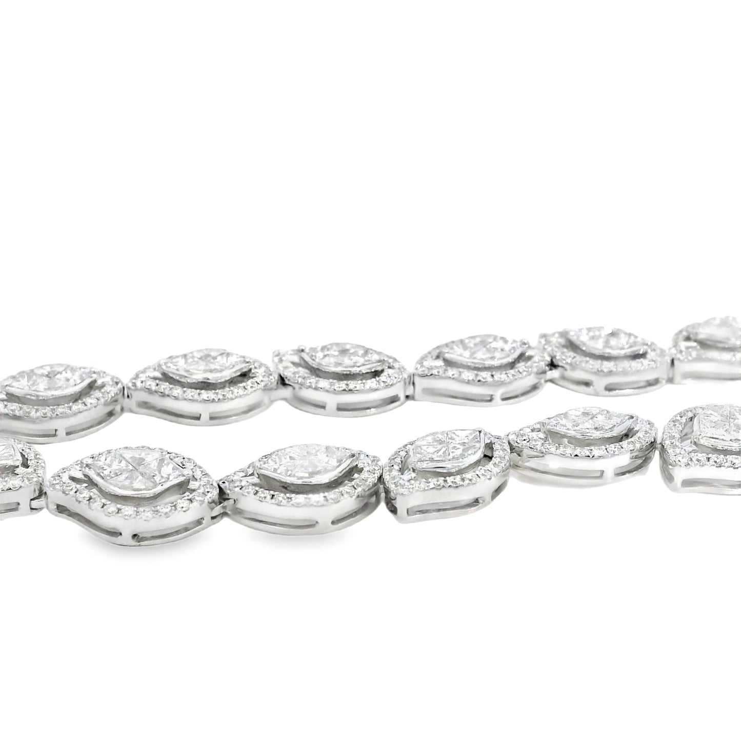 18k White Gold 13.04ctw Natural Mixed Cut Diamond Set Leaf Drop Necklace