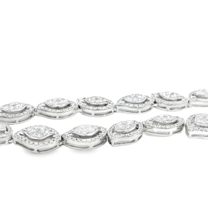 18k White Gold 13.04ctw Natural Mixed Cut Diamond Set Leaf Drop Necklace