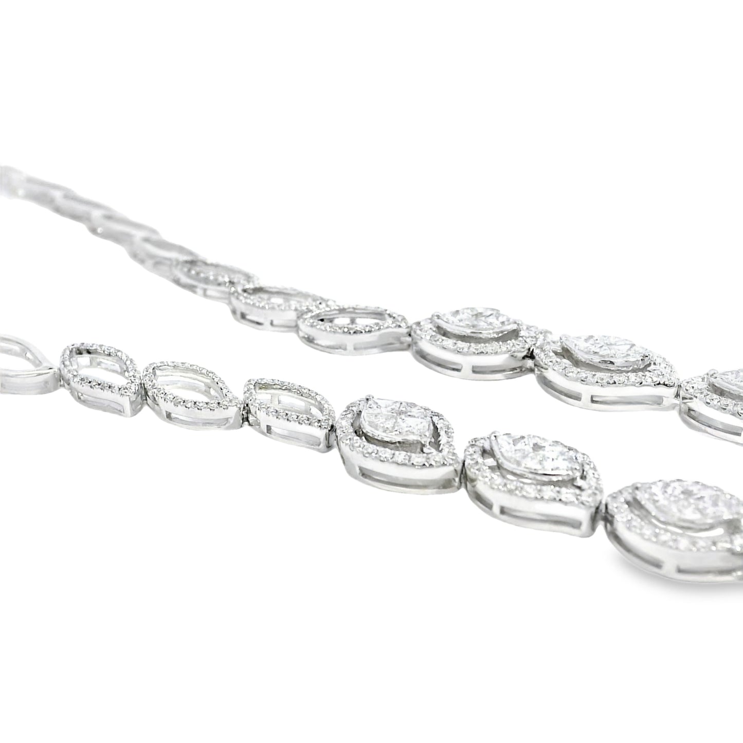 18k White Gold 13.04ctw Natural Mixed Cut Diamond Set Leaf Drop Necklace