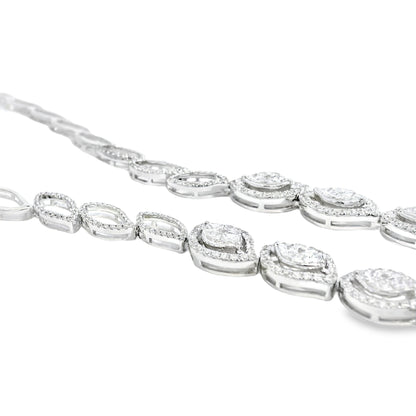 18k White Gold 13.04ctw Natural Mixed Cut Diamond Set Leaf Drop Necklace