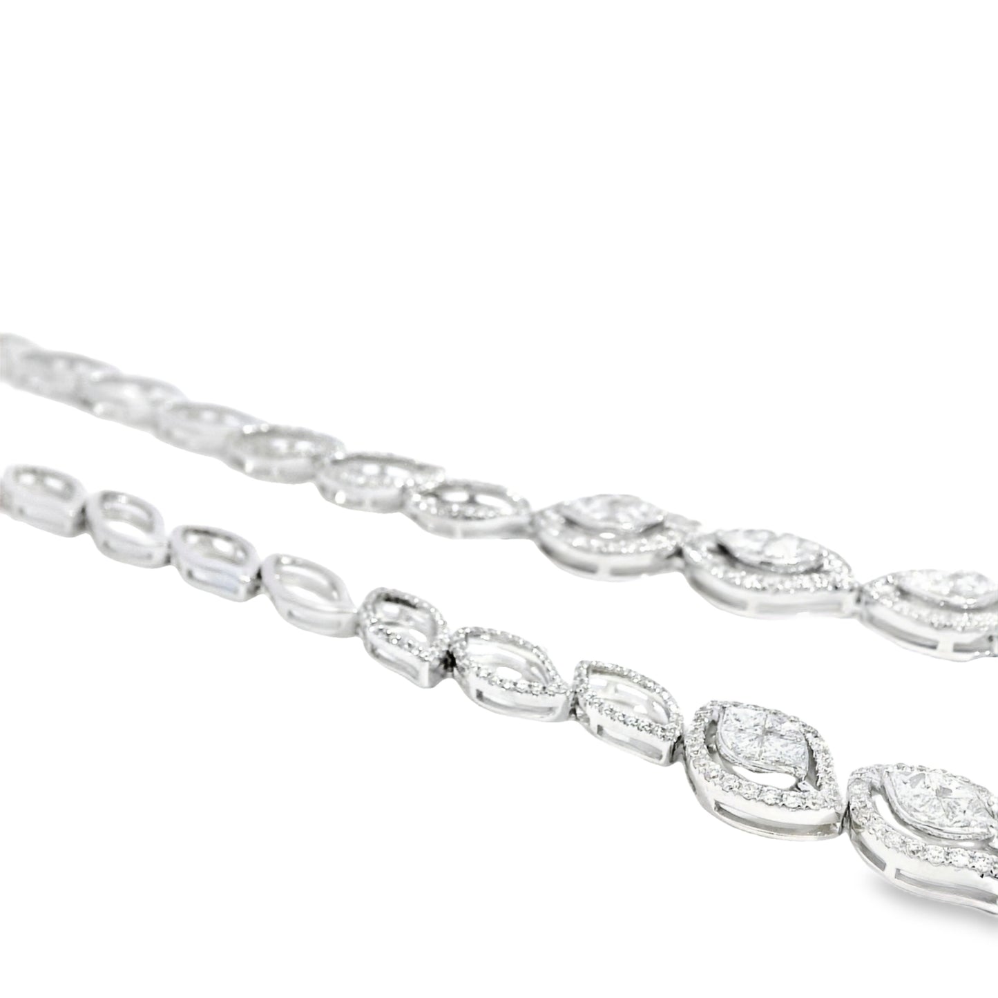 18k White Gold 13.04ctw Natural Mixed Cut Diamond Set Leaf Drop Necklace