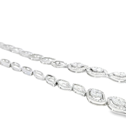 18k White Gold 13.04ctw Natural Mixed Cut Diamond Set Leaf Drop Necklace
