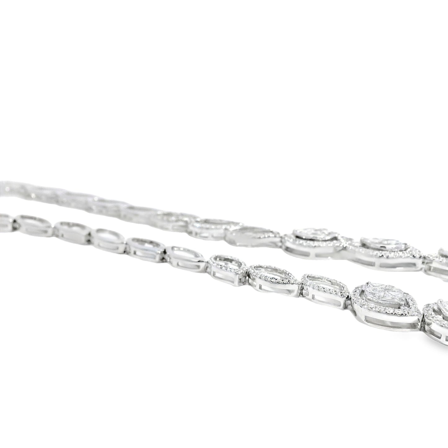 18k White Gold 13.04ctw Natural Mixed Cut Diamond Set Leaf Drop Necklace