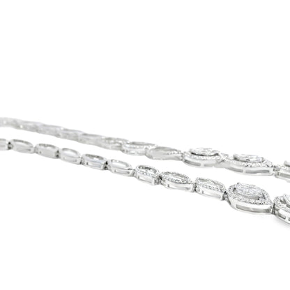 18k White Gold 13.04ctw Natural Mixed Cut Diamond Set Leaf Drop Necklace
