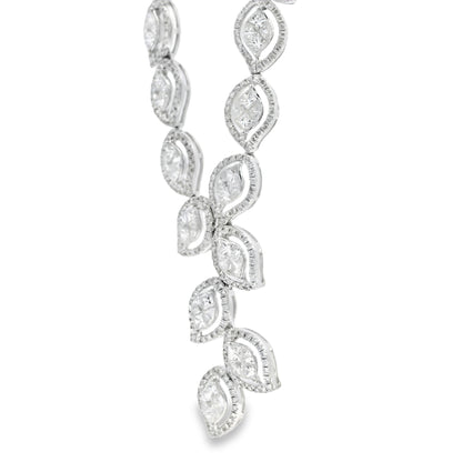 18k White Gold 13.04ctw Natural Mixed Cut Diamond Set Leaf Drop Necklace