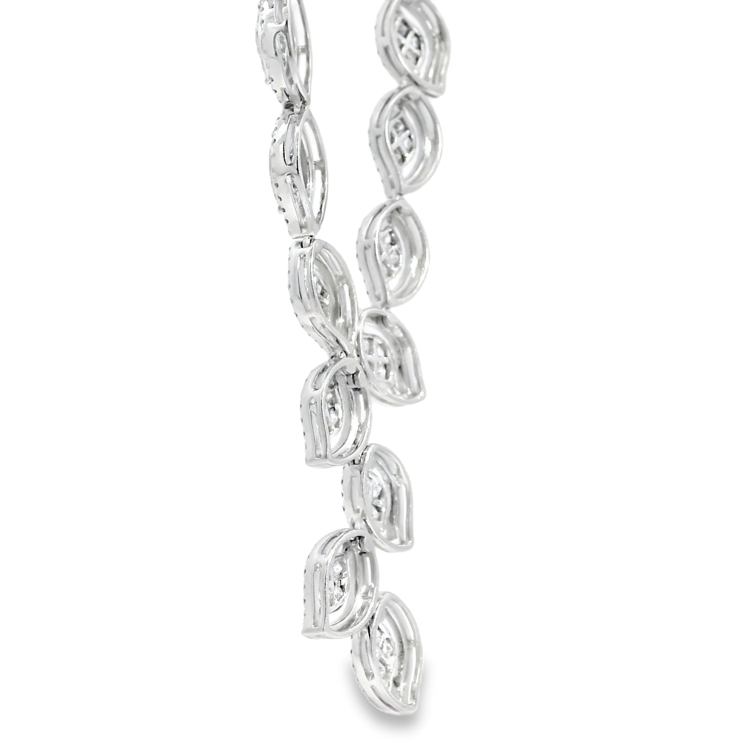 18k White Gold 13.04ctw Natural Mixed Cut Diamond Set Leaf Drop Necklace