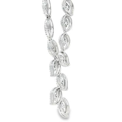 18k White Gold 13.04ctw Natural Mixed Cut Diamond Set Leaf Drop Necklace