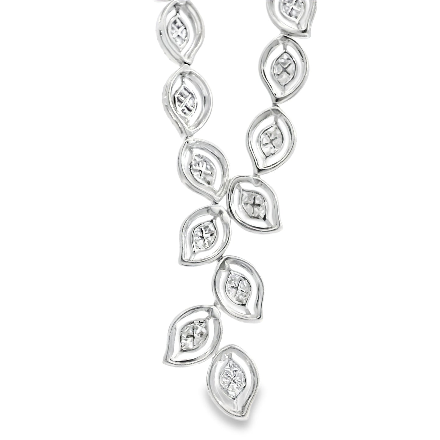 18k White Gold 13.04ctw Natural Mixed Cut Diamond Set Leaf Drop Necklace