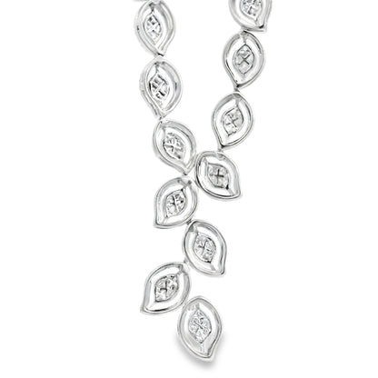18k White Gold 13.04ctw Natural Mixed Cut Diamond Set Leaf Drop Necklace
