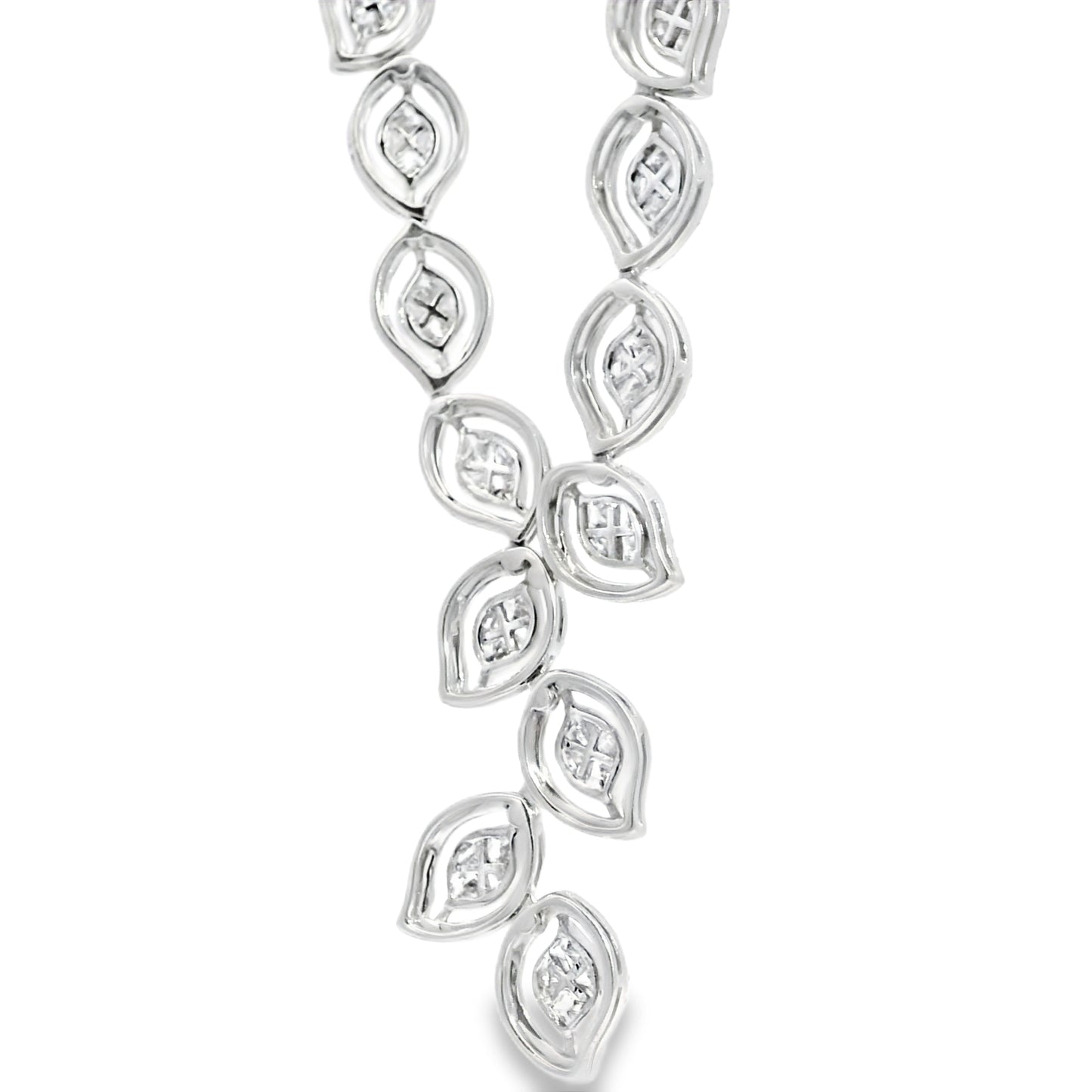 18k White Gold 13.04ctw Natural Mixed Cut Diamond Set Leaf Drop Necklace