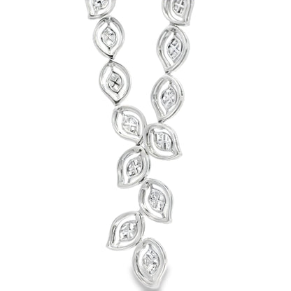 18k White Gold 13.04ctw Natural Mixed Cut Diamond Set Leaf Drop Necklace