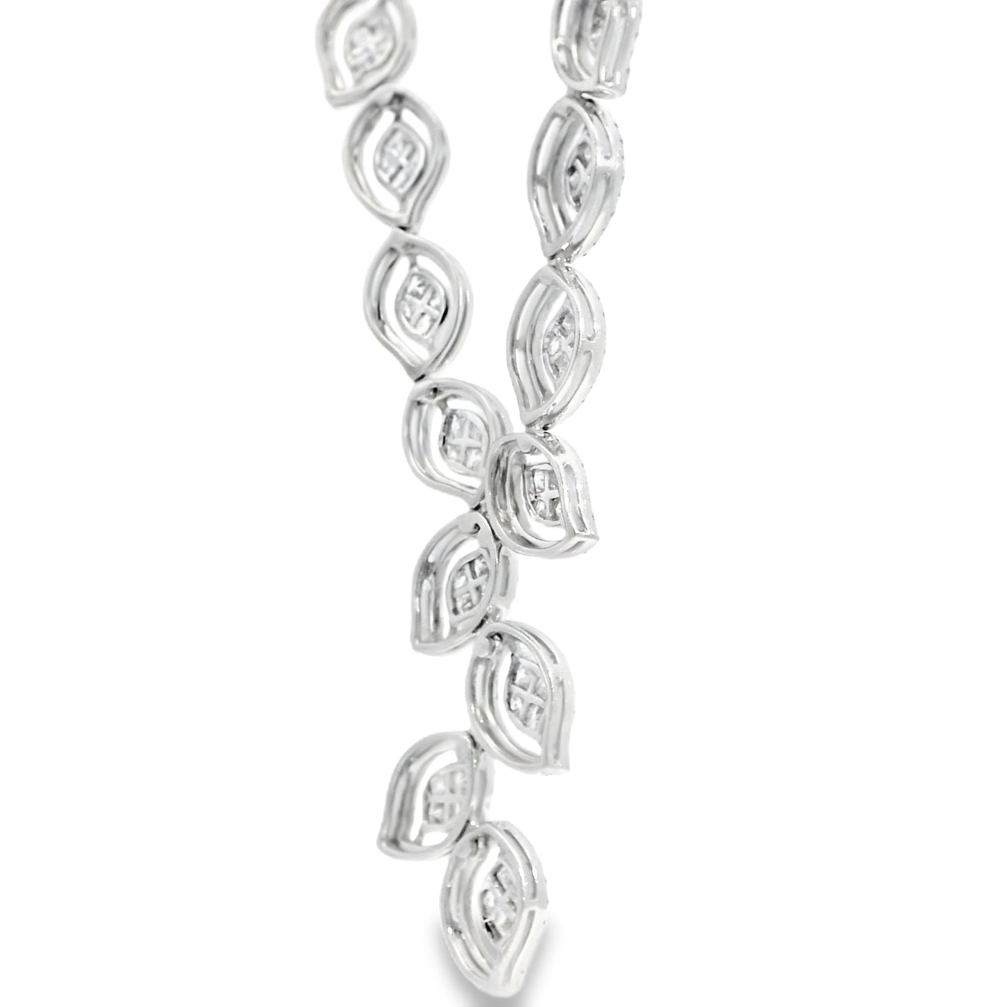18k White Gold 13.04ctw Natural Mixed Cut Diamond Set Leaf Drop Necklace
