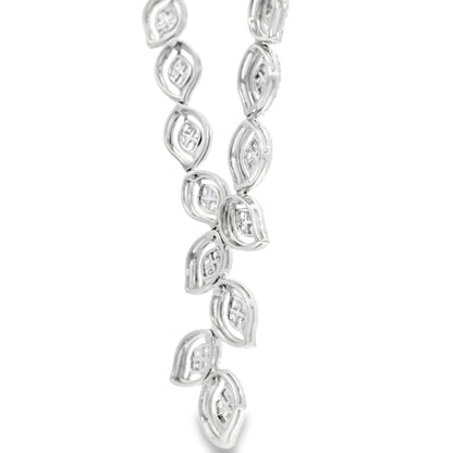 18k White Gold 13.04ctw Natural Mixed Cut Diamond Set Leaf Drop Necklace