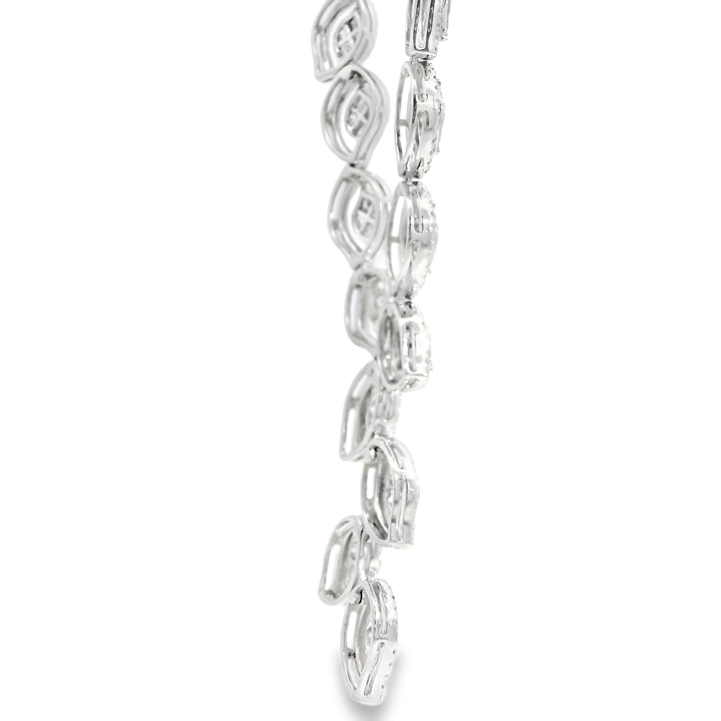 18k White Gold 13.04ctw Natural Mixed Cut Diamond Set Leaf Drop Necklace