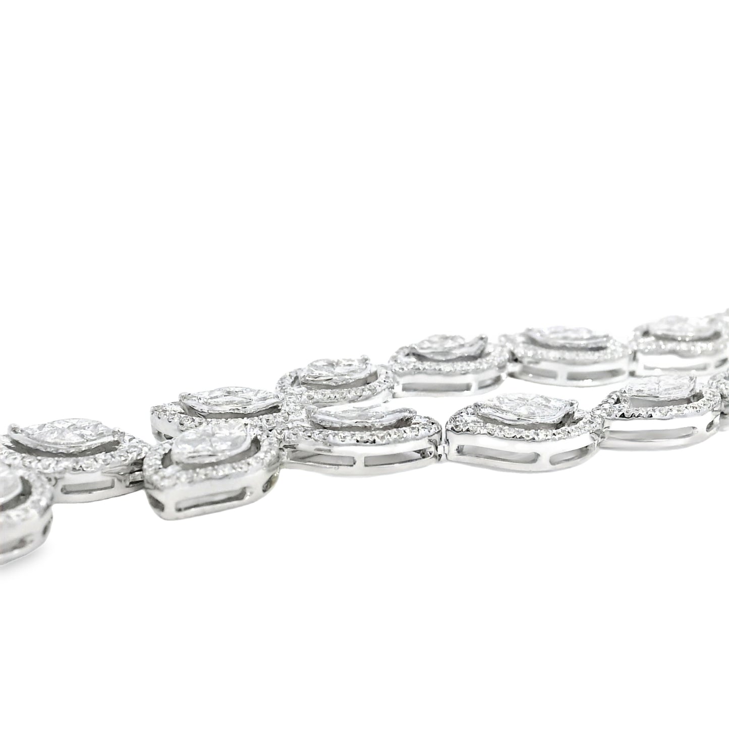 18k White Gold 13.04ctw Natural Mixed Cut Diamond Set Leaf Drop Necklace