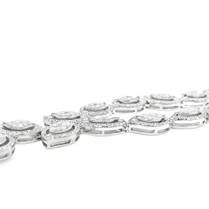 18k White Gold 13.04ctw Natural Mixed Cut Diamond Set Leaf Drop Necklace