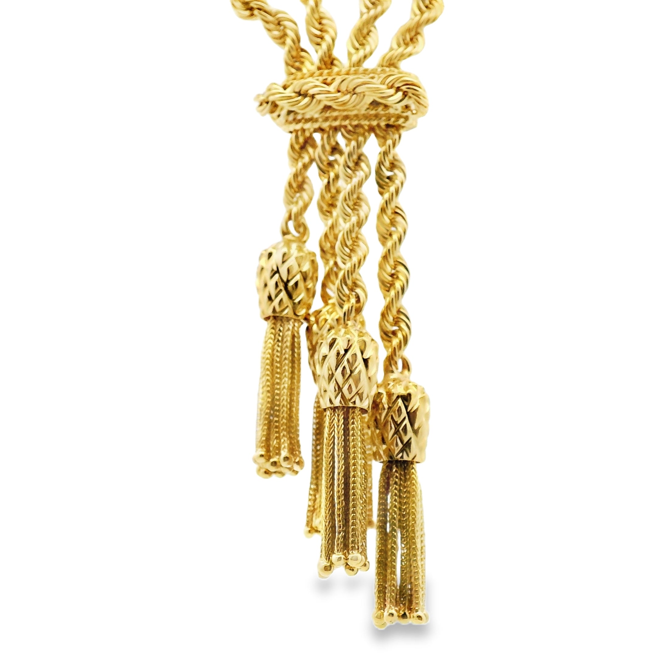 14k Yellow Gold Two Layered 2mm Rope Chain with Tassels Necklace