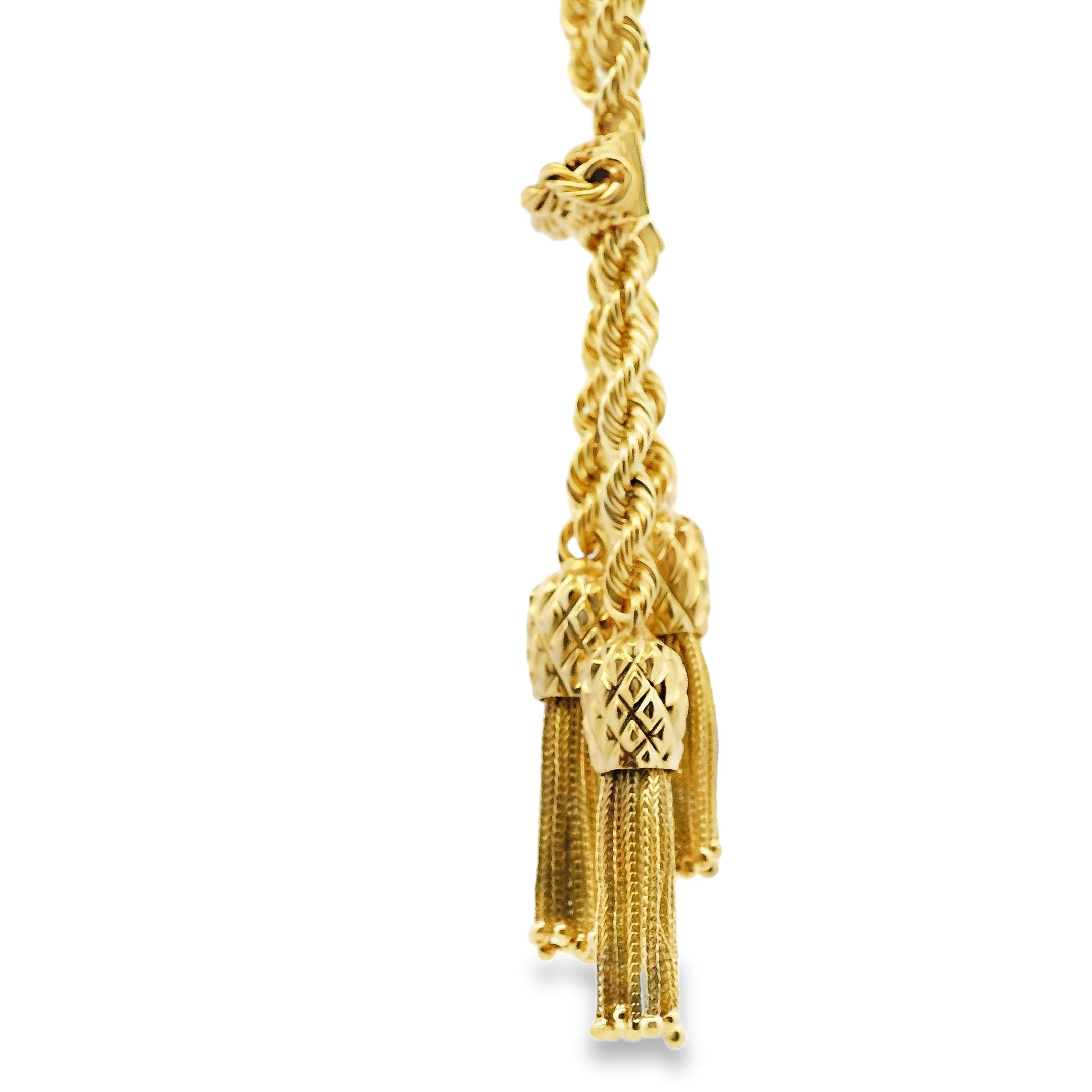 14k Yellow Gold Two Layered 2mm Rope Chain with Tassels Necklace