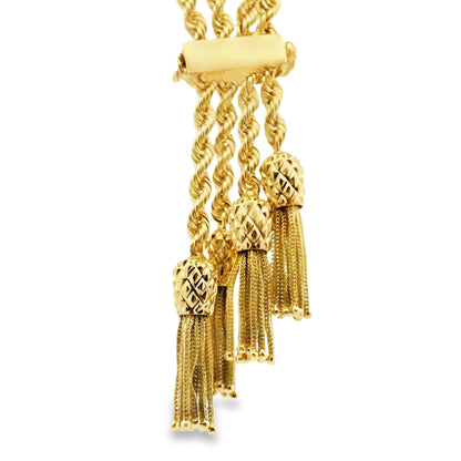 14k Yellow Gold Two Layered 2mm Rope Chain with Tassels Necklace