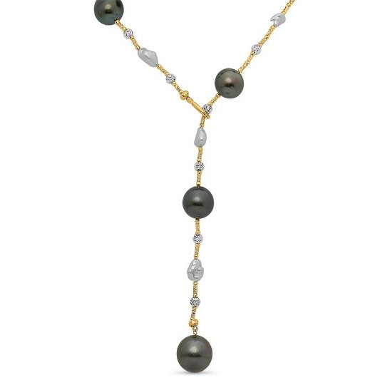 18K Yellow Gold Tahitian Pearl Drop Necklace — view 2