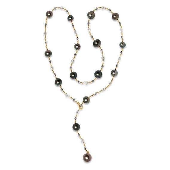 18K Yellow Gold Tahitian Pearl Drop Necklace — view 1