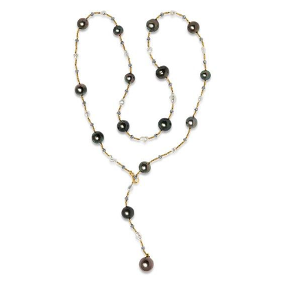 18K Yellow Gold Tahitian Pearl Drop Necklace — view 1