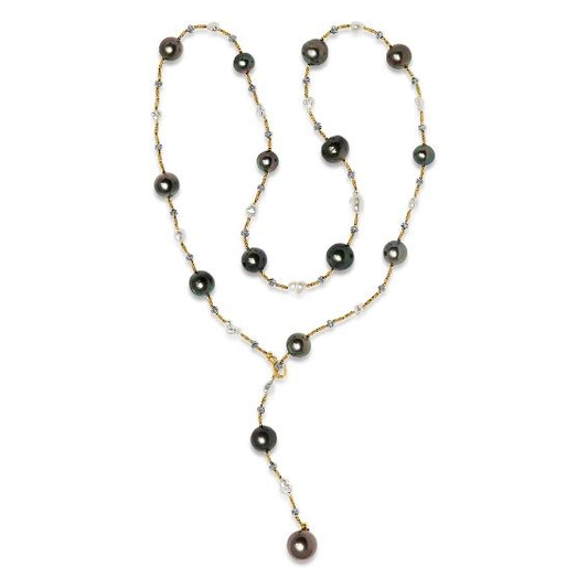 18K Yellow Gold Tahitian Pearl Drop Necklace — view 1