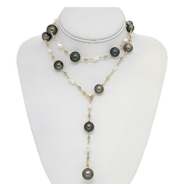 18K Yellow Gold Tahitian Pearl Drop Necklace — view 3
