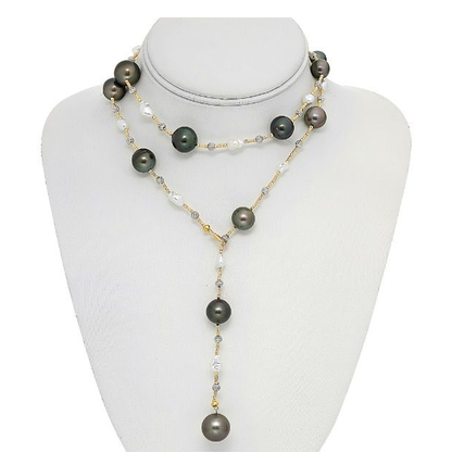 18K Yellow Gold Tahitian Pearl Drop Necklace — view 3