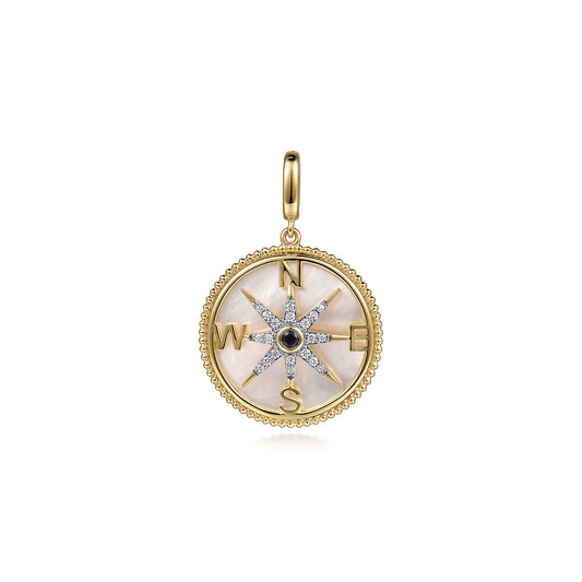 14K Yellow Gold Diamond & Blue Sapphire 24mm Compass Medallion Pendant with Detachable Bail — Gabriel & Co. PT6598Y45MC