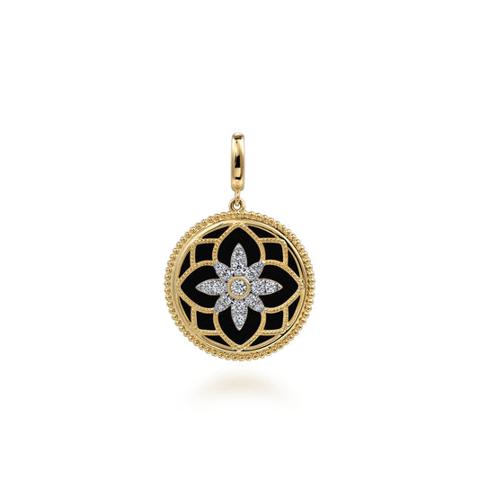 14K Yellow Gold Bujukan Diamond and Black Onyx Medallion Pendant in size 24mm with Detachable Bail — Gabriel & Co. PT6614Y45OX