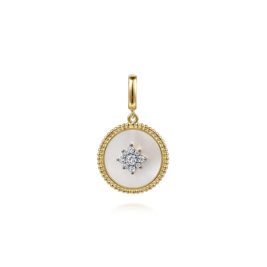14K Yellow Gold Diamond & Mother of Pearl Medallion Pendant in size 18mm with Detachable Bail — Gabriel & Co. PT6631Y45WM
