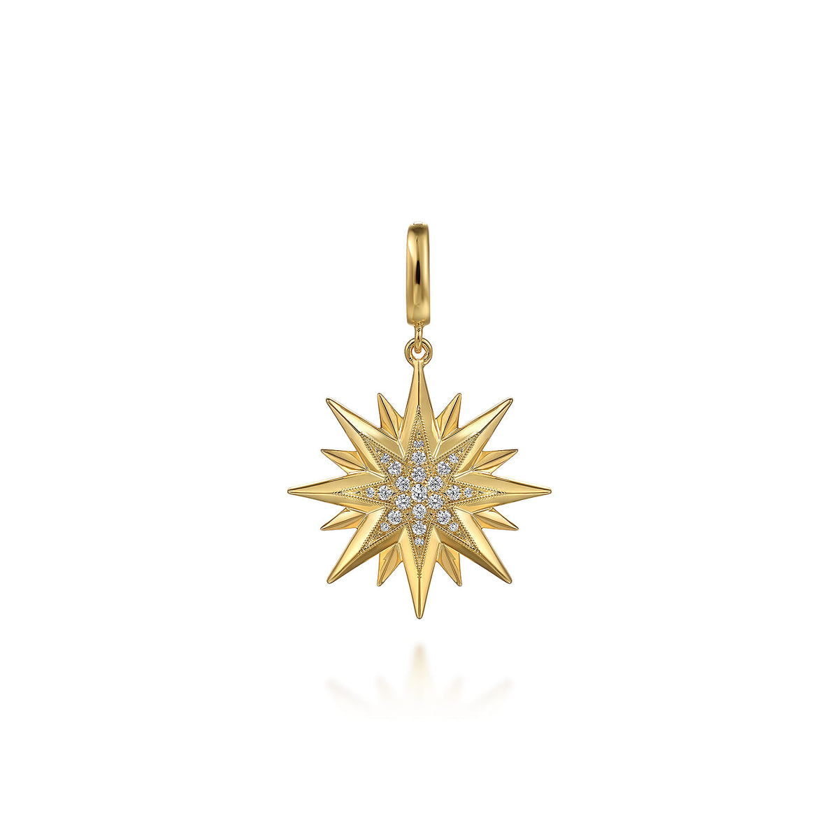 14K Yellow Gold Diamond Starburst Medallion Pendant in Size 24mm with Detachable Bail — Gabriel & Co. PT7546Y45JJ